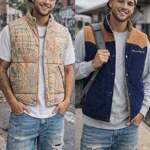Billionaire Boys Club Men's Blue Canyon Reversible Quilted Vest Size Medium